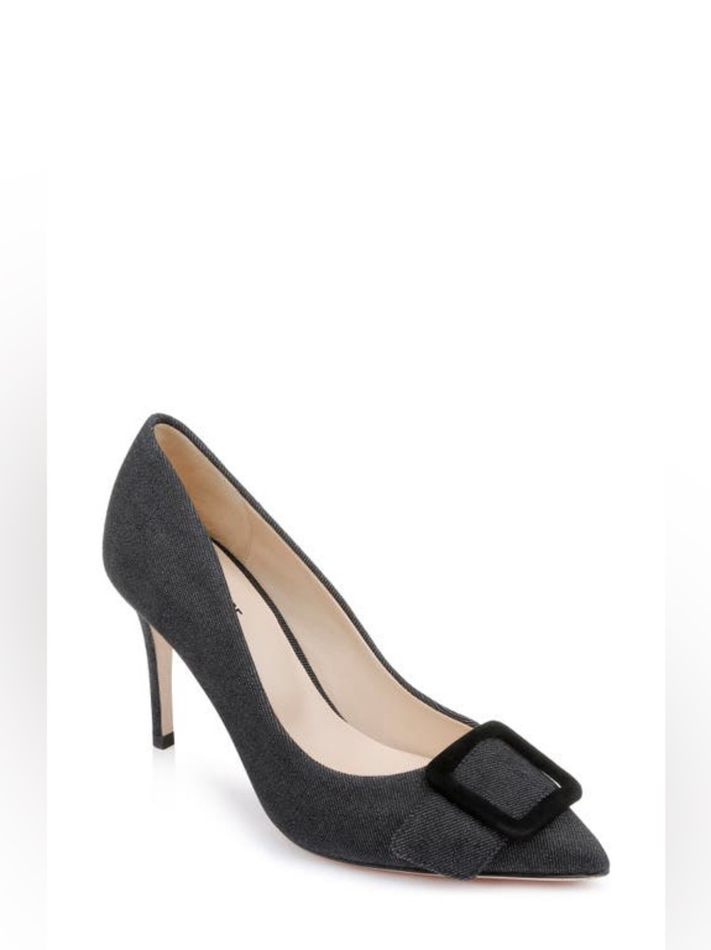L'AGENCE Helene Black denim Pointed Toe Pumps with Buckle